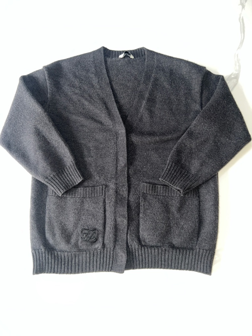 Fendi Charcoal Gray 100% Wool Cardigan